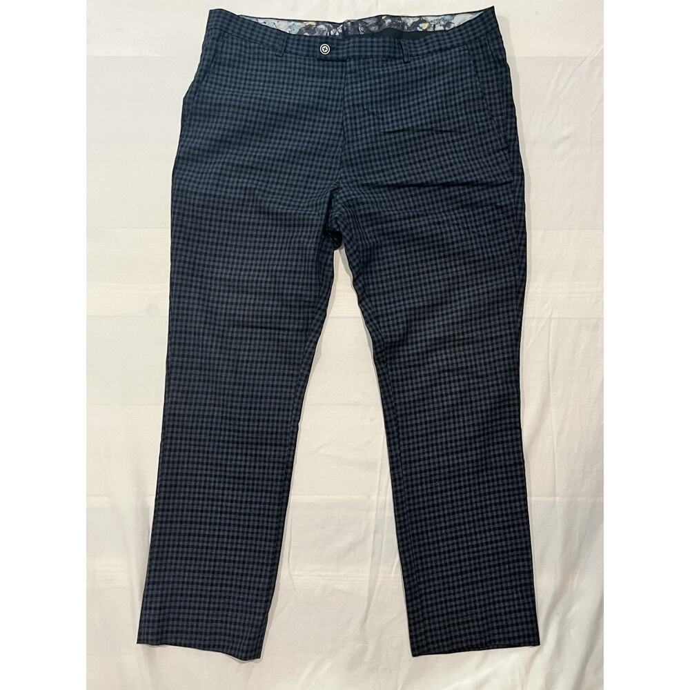 Paisley & Gray Slim Fit Dress Pants Mens 36x32 Blue Check Gingham Flat Front